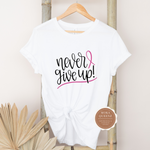 Pink Breast Cancer Shirt | White t shirt with black and pink text