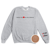 Personalized Heart Shirt | Heather Gray sweatshirt with black and red text 