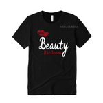 Couple Matching Shirts | Beauty and Beast Shirts -  Beauty - Black  t-shirt with red and white text 