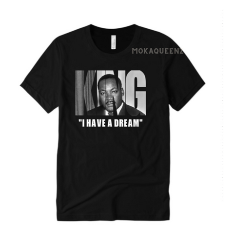 Black History Shirt | MLK Shirt |  Black T shirt with MLK Picture printed in KING text 