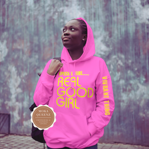 Special Girl Real Good Girl  | Pink Hoodie with Yellow Text
