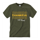 Thankful Shirt | Thanksgiving Shirt | Hunter Green T-shirt with yellow and white text