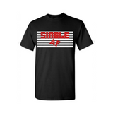 Single T Shirt | Single AF Shirt | Black T shirt with white lines and red glittered Single AF Text
