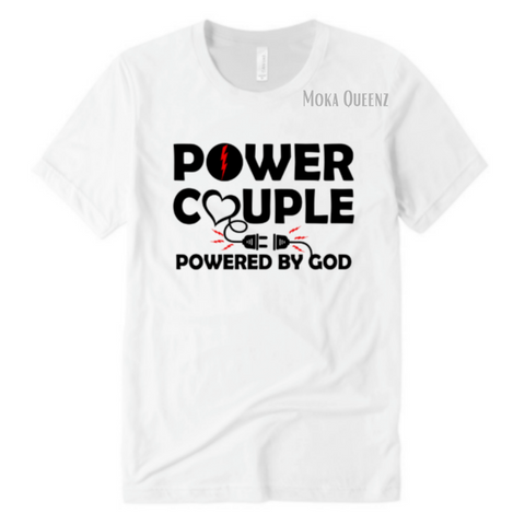 Power Couple Shirts | White T shirt with Black and red power couple graphic