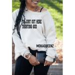 off the shoulder sweatshirt, Beige sweatshirt with BLACK text,  women's Christian sweatshirt