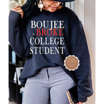 College Sweatshirt - College Crewneck - black sweatshirt with white and red text 