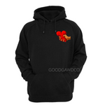 Heart Hoodie |  Love hoodie | Black Hoodie with red heart on the front and text on the back