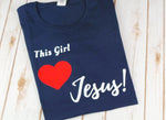 This Girl Loves Jesus Christian T Shirt - Navy Blue t shirt with white and red print - MoKa Queenz