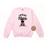 I Am Black History Shirt | Toddler Sweatshirt| Pink Sweatshirt with peek a boo african american little girl under the words I Am Black History