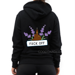 Middle Finger Shirt - Black Hoodie with purple flowers and Middle finger on the back of the sweatshirt