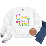New Edition Shirt - Candy Girl | White Sweatshirt with holographic rainbow print