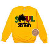 Soul Sister Sweatshirt | Soul Sister | Yellow Sweatshirt with black red and green soul sista graphic