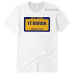 Yerrr Shirt | white t shirt with Navy Blue and Yellow Graphics 