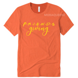 Friendsgiving Shirts | Orange T-shirt with yellow text.