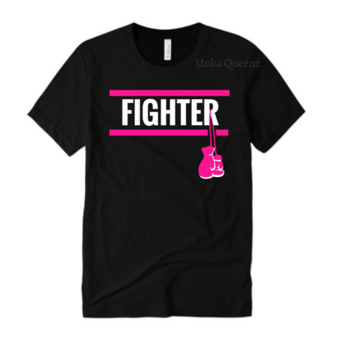 Breast  Cancer Fighter Shirts | Black T-Shirt with White and Pink Text | MoKa Queenz