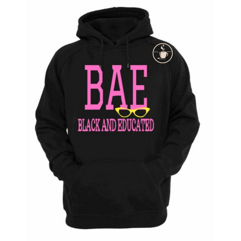 BLACK AND EDUCATED SHIRT | BLACK HOODIE WITH NEON PINK AND YELLOW TEX