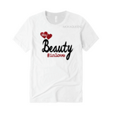 Couple Matching Shirts | Beauty and Beast Shirts -  Beauty - White  t-shirt with red and black text 