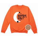 Manifest Shirt | Orange Sweatshirt with black and white graphic