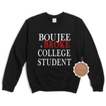 College Sweatshirt - College Crewneck - black sweatshirt with white and red text 