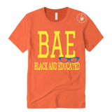 BLACK AND EDUCATED SHIRT | ORANGE T SHIRT WITH NEON YELLOW AND ROYAL BLUE TEX