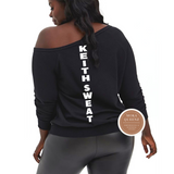 Keith Sweat  Shirt |  Black Off the shoulder shirt with white graphic on the back
