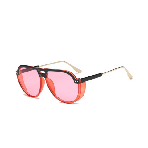 Oval Retro Sunglasses -  Red sunglasses with black trimming