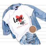 Love T Shirt | Single T Shirt - white teet with red and black heart and text