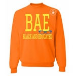 BLACK AND EDUCATED SHIRT | ORANGE SWEATSHIRT WITH NEON YELLOW AND ROYAL BLUE TEX