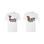 Couple Matching Shirts | Beauty and Beast Shirts - White  t-shirt with red and blacktext 