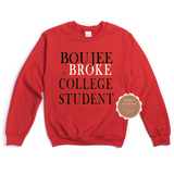 College Sweatshirt - College Crewneck - red sweatshirt with white and black  text 