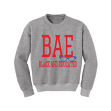 BAE Black and Educated Sweatshirt - Grey sweatshirt with Red and Royal blue Text - MoKa Queenz