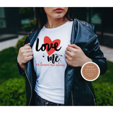 Love T Shirt | Single T Shirt - Girl wearing white t shirt with red and black heart and text