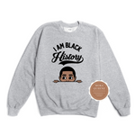 I Am Black History Shirt | Toddler Sweatshirt| Gray Sweatshirt with peek a boo african american little boy under the words I Am Black History
