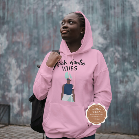Rich Auntie Vibes | Pink Hoodie with Rich Auntie Graphic