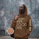 Special Girl Real Good Girl Hoodie | Brown Hoodie with beige text on the front and the sleeve