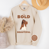 Black Women's Sweatshirt - Beige sweatshirt with  Brown text and black woman graphic
