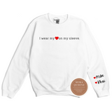 Personalized Heart Shirt | White sweatshirt with black and red text 