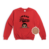 Black History Boys Sweatshirts | Red Sweatshirt with peek a boo African American boy under the text I am Black History