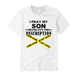 Prayer for My Son | Boy Mom Shirt | White T-shirt with Black and yellow text 