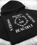 Women's Black Hoodie - I Am Hoodie - Black hoodie with White text - MoKa Queenz